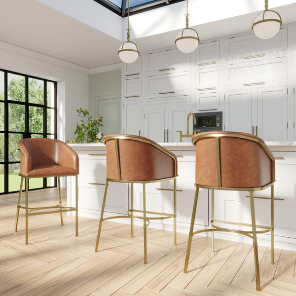 HomeRoots 26" Brown and Gold Counter Height Bar Chair - Stylish, Comfortable, and Durable Seating for Your Home 712635