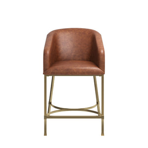 HomeRoots 31" Elegant White and Gold Low Back Bar Chair with Fabric Seat - Modern Design for Kitchen & Bar 712636