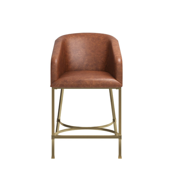 HomeRoots 31" Elegant White and Gold Low Back Bar Chair with Fabric Seat - Modern Design for Kitchen & Bar 712636