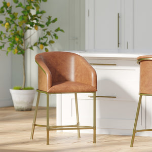 HomeRoots 31" Elegant White and Gold Low Back Bar Chair with Fabric Seat - Modern Design for Kitchen & Bar 712636