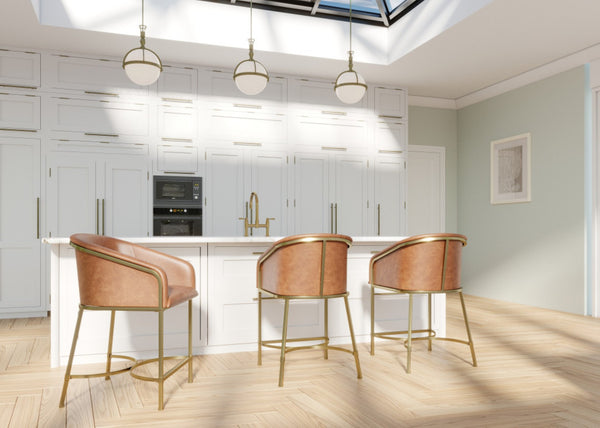 HomeRoots 31" Elegant White and Gold Low Back Bar Chair with Fabric Seat - Modern Design for Kitchen & Bar 712636
