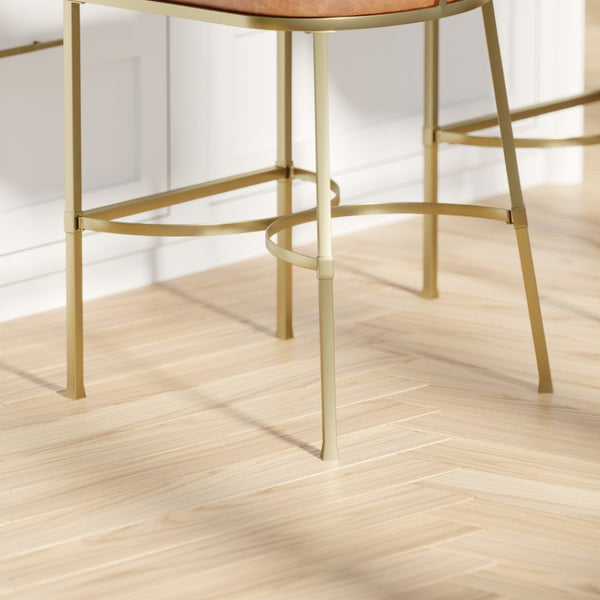 HomeRoots 31" Elegant White and Gold Low Back Bar Chair with Fabric Seat - Modern Design for Kitchen & Bar 712636