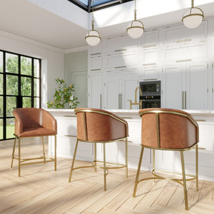 HomeRoots 31" Elegant White and Gold Low Back Bar Chair with Fabric Seat - Modern Design for Kitchen & Bar 712636