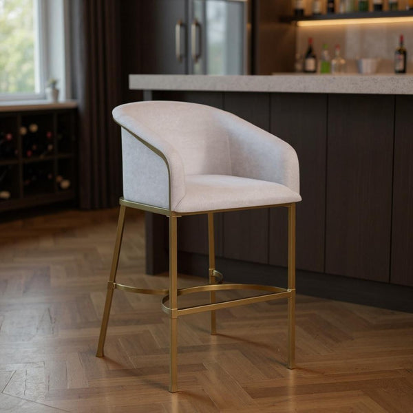 HomeRoots 26" Chic White and Gold Low Back Bar Chair – Stylish, Space-Saving Design for Modern Dining Spaces 712637