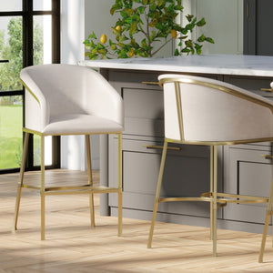 HomeRoots 26" Chic White and Gold Low Back Bar Chair – Stylish, Space-Saving Design for Modern Dining Spaces 712637
