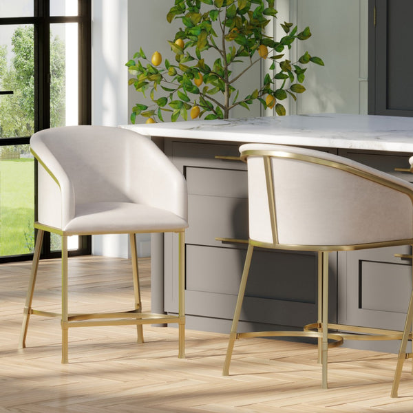 HomeRoots 31" Chic Brown and Gold Low-Back Bar Chair – Modern Design, Comfortable Bucket Seat for Kitchen & Bar 712638