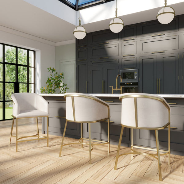 HomeRoots 31" Chic Brown and Gold Low-Back Bar Chair – Modern Design, Comfortable Bucket Seat for Kitchen & Bar 712638