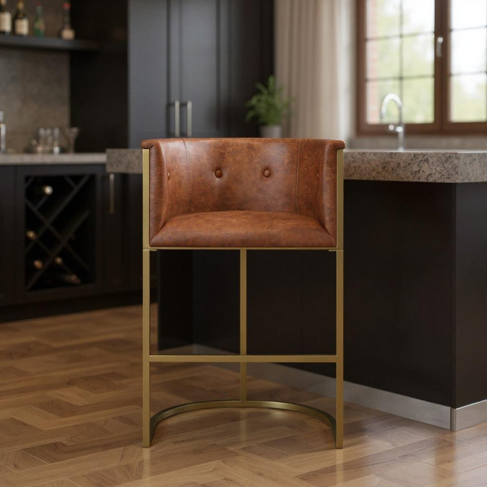 HomeRoots 26" Chic Brown & Gold Low Back Bar Chair - Stylish Counter-Height Seating for Modern Spaces 712639