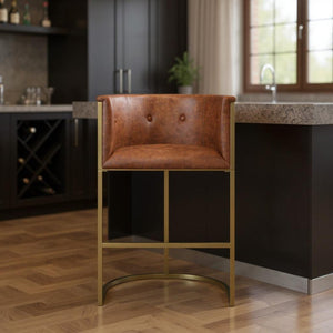 HomeRoots 26" Chic Brown & Gold Low Back Bar Chair - Stylish Counter-Height Seating for Modern Spaces 712639