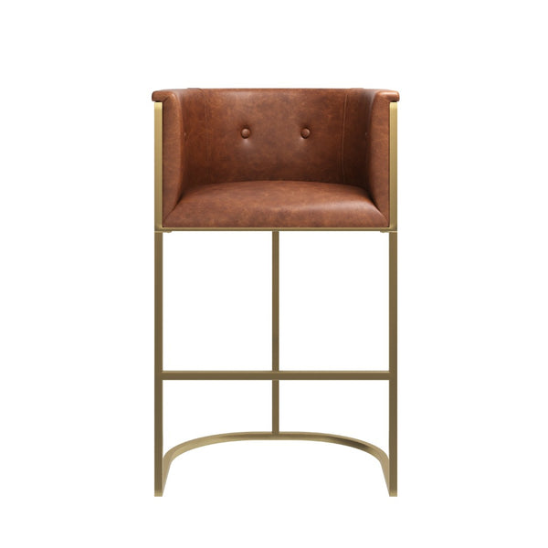 HomeRoots 26" Chic Brown & Gold Low Back Bar Chair - Stylish Counter-Height Seating for Modern Spaces 712639