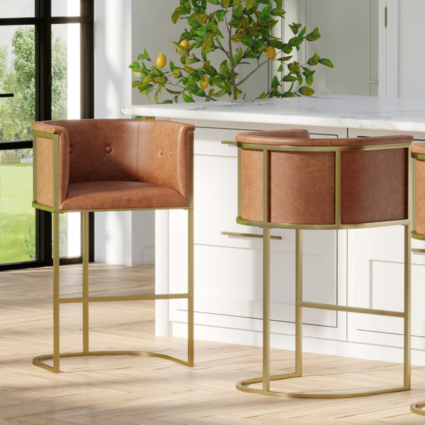 HomeRoots 26" Chic Brown & Gold Low Back Bar Chair - Stylish Counter-Height Seating for Modern Spaces 712639