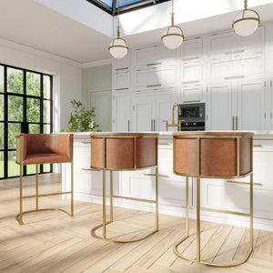 HomeRoots 26" Chic Brown & Gold Low Back Bar Chair - Stylish Counter-Height Seating for Modern Spaces 712639