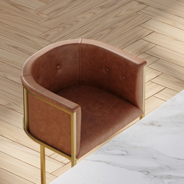 HomeRoots 26" Chic Brown & Gold Low Back Bar Chair - Stylish Counter-Height Seating for Modern Spaces 712639