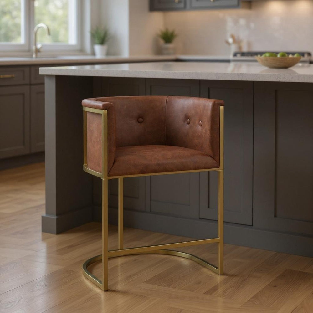 HomeRoots 31" Gray and Gold Bar Stool - Modern Low Back Chair for Kitchen, Home Bar, and Dining Nook Comfort 712640