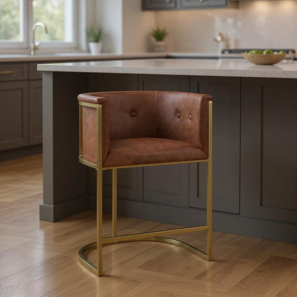 HomeRoots 31" Gray and Gold Bar Stool - Modern Low Back Chair for Kitchen, Home Bar, and Dining Nook Comfort 712640