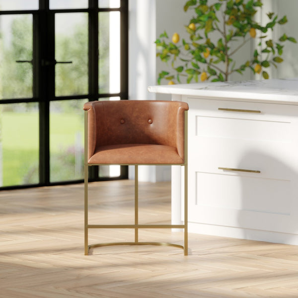 HomeRoots 31" Gray and Gold Bar Stool - Modern Low Back Chair for Kitchen, Home Bar, and Dining Nook Comfort 712640
