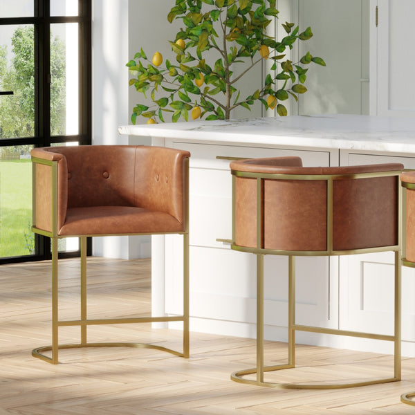 HomeRoots 31" Gray and Gold Bar Stool - Modern Low Back Chair for Kitchen, Home Bar, and Dining Nook Comfort 712640