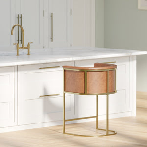 HomeRoots 31" Gray and Gold Bar Stool - Modern Low Back Chair for Kitchen, Home Bar, and Dining Nook Comfort 712640