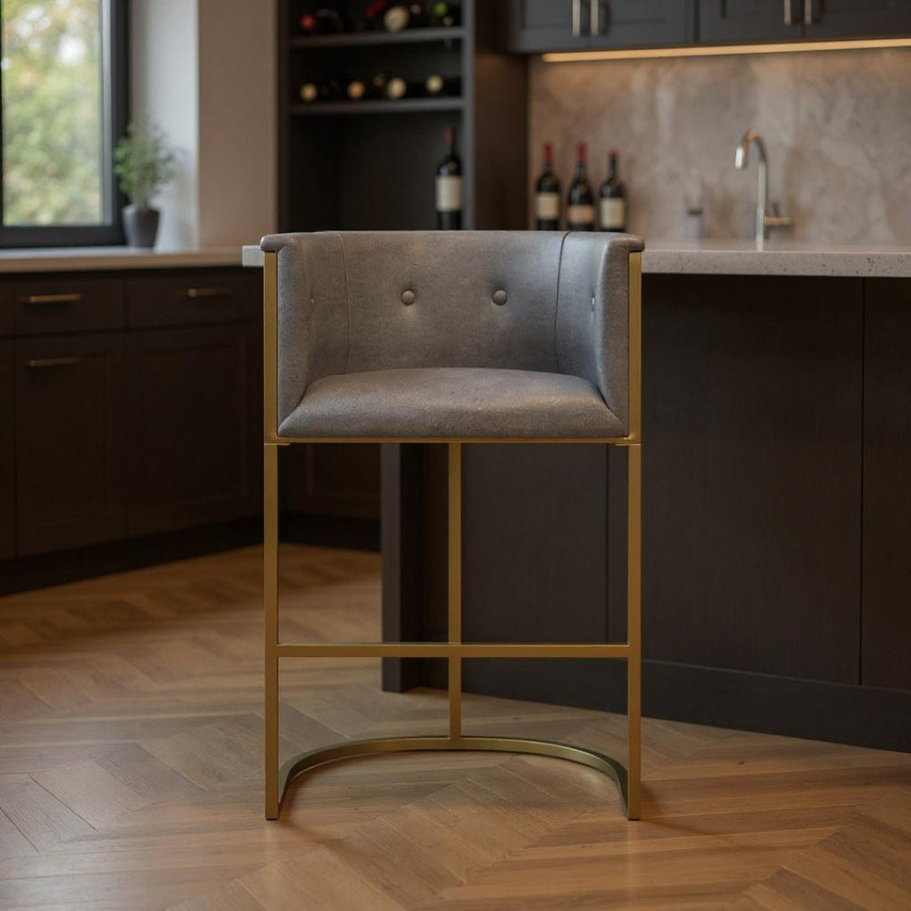 HomeRoots 26" Gray and Gold Armless Counter Height Bar Chair – Chic Modern Design for Kitchen & Dining Spaces 712641