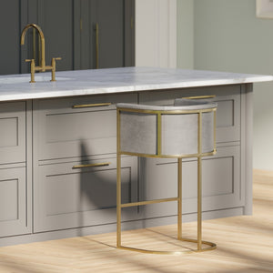HomeRoots 26" Gray and Gold Armless Counter Height Bar Chair – Chic Modern Design for Kitchen & Dining Spaces 712641