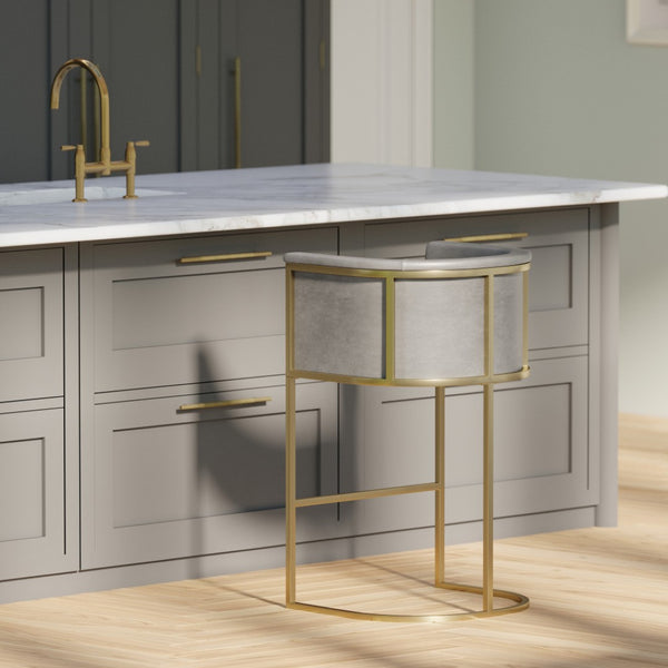 HomeRoots 26" Gray and Gold Armless Counter Height Bar Chair – Chic Modern Design for Kitchen & Dining Spaces 712641