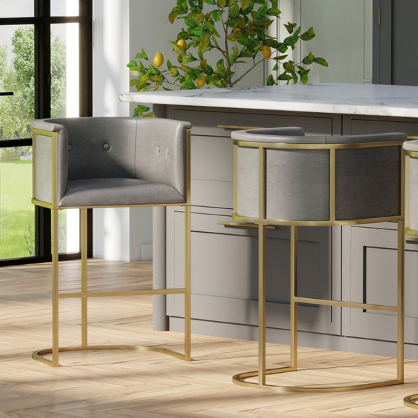 HomeRoots 26" Gray and Gold Armless Counter Height Bar Chair – Chic Modern Design for Kitchen & Dining Spaces 712641