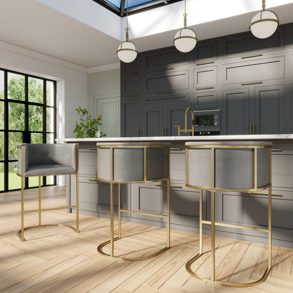 HomeRoots 26" Gray and Gold Armless Counter Height Bar Chair – Chic Modern Design for Kitchen & Dining Spaces 712641