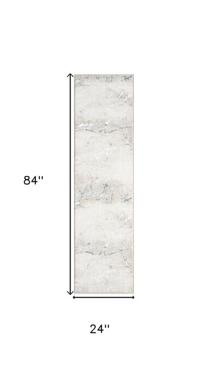 HomeRoots 5' X 7' Beige and Blue Abstract Distressed Area Rug - Modern, Durable, Stain-Resistant for Any Space 712683