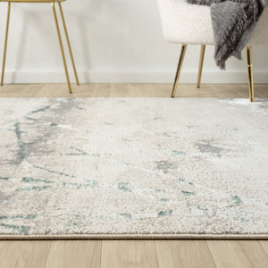 HomeRoots 5' X 7' Beige and Blue Abstract Distressed Area Rug - Modern, Durable, Stain-Resistant for Any Space 712683