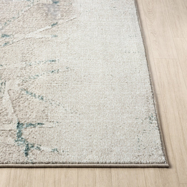 HomeRoots 5' X 7' Beige and Blue Abstract Distressed Area Rug - Modern, Durable, Stain-Resistant for Any Space 712683