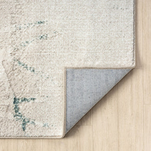 HomeRoots 5' X 7' Beige and Blue Abstract Distressed Area Rug - Modern, Durable, Stain-Resistant for Any Space 712683
