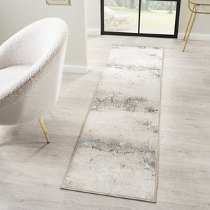HomeRoots 5' X 7' Beige and Blue Abstract Distressed Area Rug - Modern, Durable, Stain-Resistant for Any Space 712683