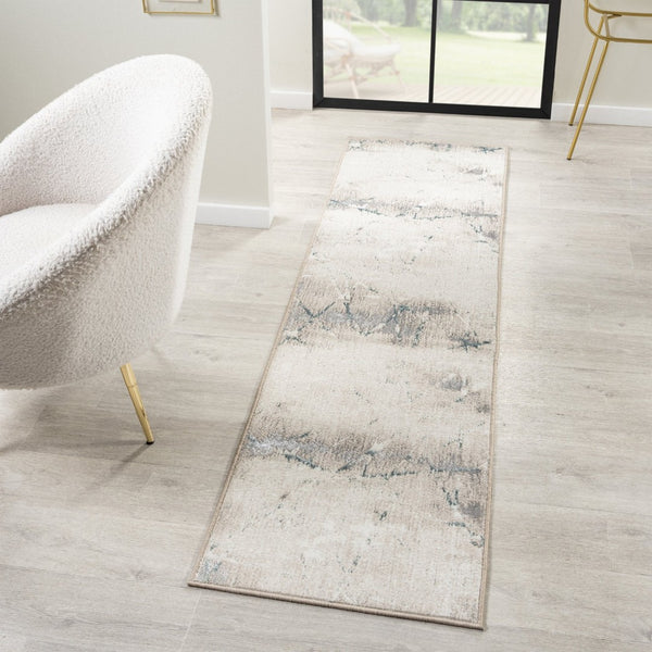 HomeRoots 5' X 7' Beige and Blue Abstract Distressed Area Rug - Modern, Durable, Stain-Resistant for Any Space 712683