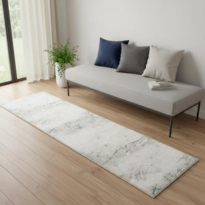 HomeRoots 5' X 7' Beige and Blue Abstract Distressed Area Rug - Modern, Durable, Stain-Resistant for Any Space 712683