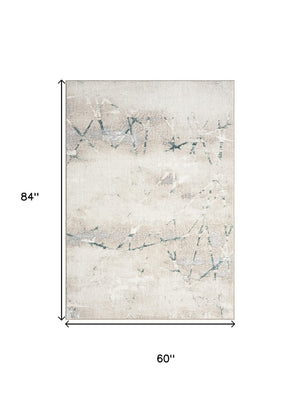 HomeRoots 9' Beige and Blue Abstract Distressed Area Rug - Soft, Durable, Stain-Resistant for Modern Homes 712684