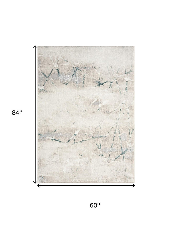 HomeRoots 9' Beige and Blue Abstract Distressed Area Rug - Soft, Durable, Stain-Resistant for Modern Homes 712684
