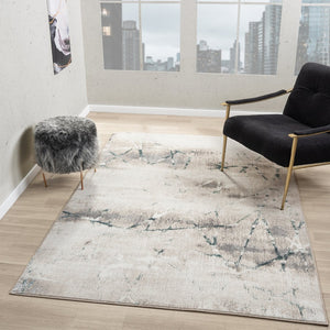 HomeRoots 9' Beige and Blue Abstract Distressed Area Rug - Soft, Durable, Stain-Resistant for Modern Homes 712684