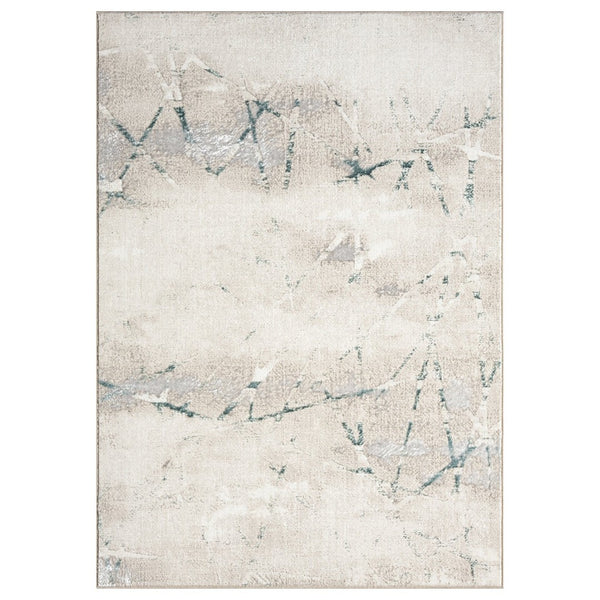 HomeRoots 9' Beige and Blue Abstract Distressed Area Rug - Soft, Durable, Stain-Resistant for Modern Homes 712684
