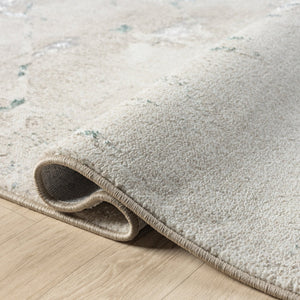 HomeRoots 9' Beige and Blue Abstract Distressed Area Rug - Soft, Durable, Stain-Resistant for Modern Homes 712684