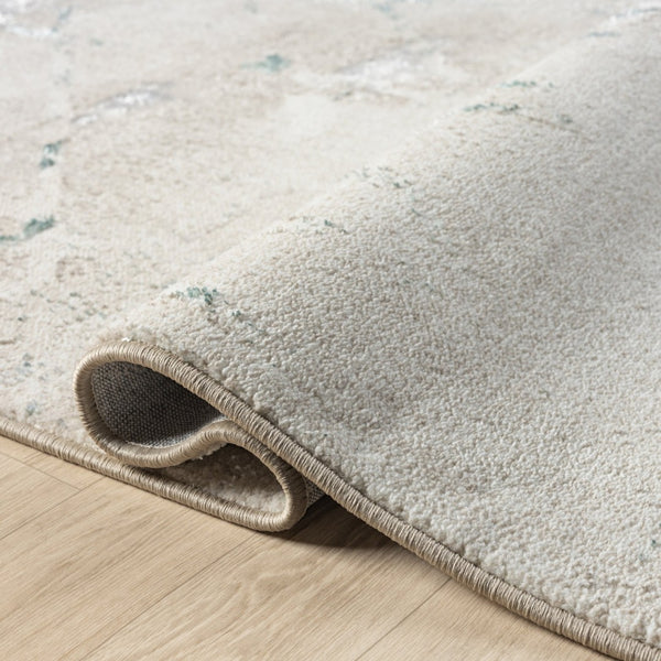 HomeRoots 9' Beige and Blue Abstract Distressed Area Rug - Soft, Durable, Stain-Resistant for Modern Homes 712684