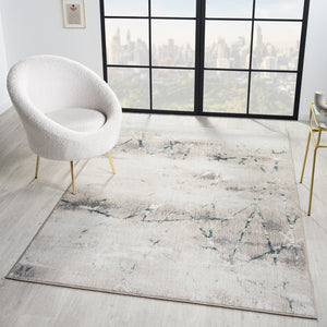 HomeRoots 9' Beige and Blue Abstract Distressed Area Rug - Soft, Durable, Stain-Resistant for Modern Homes 712684