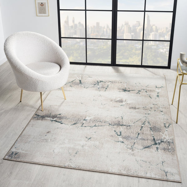 HomeRoots 9' Beige and Blue Abstract Distressed Area Rug - Soft, Durable, Stain-Resistant for Modern Homes 712684