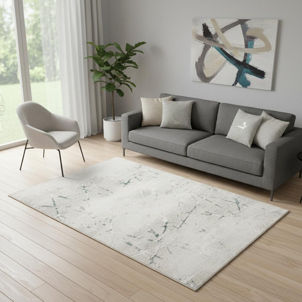 HomeRoots 9' Beige and Blue Abstract Distressed Area Rug - Soft, Durable, Stain-Resistant for Modern Homes 712684