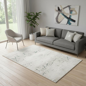 HomeRoots 9' Beige and Blue Abstract Distressed Area Rug - Soft, Durable, Stain-Resistant for Modern Homes 712684