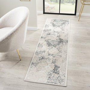 HomeRoots 5' Cream and Blue Damask Area Rug - Elegant, Durable, Stain Resistant, Perfect for Busy Homes! 712687