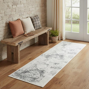 HomeRoots 5' Cream and Blue Damask Area Rug - Elegant, Durable, Stain Resistant, Perfect for Busy Homes! 712687