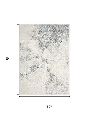 HomeRoots 9' X 12' Elegant Cream and Blue Damask Area Rug – Durable, Stain-Resistant, Perfect for Any Space! 712688