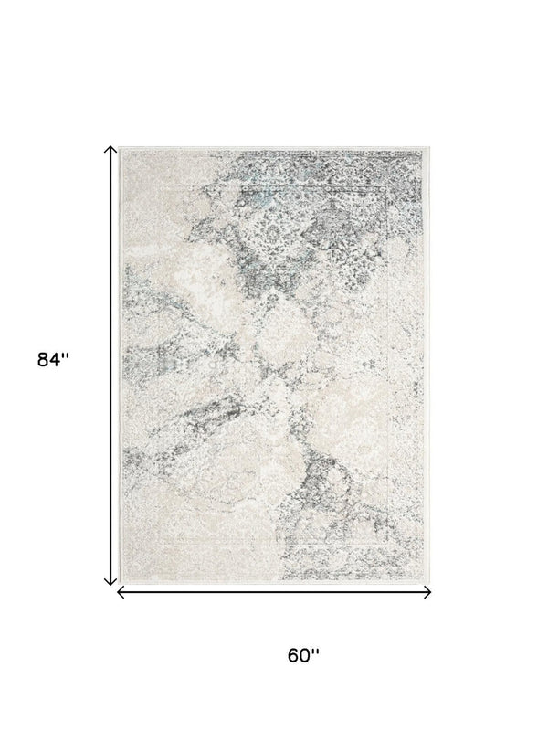 HomeRoots 9' X 12' Elegant Cream and Blue Damask Area Rug – Durable, Stain-Resistant, Perfect for Any Space! 712688