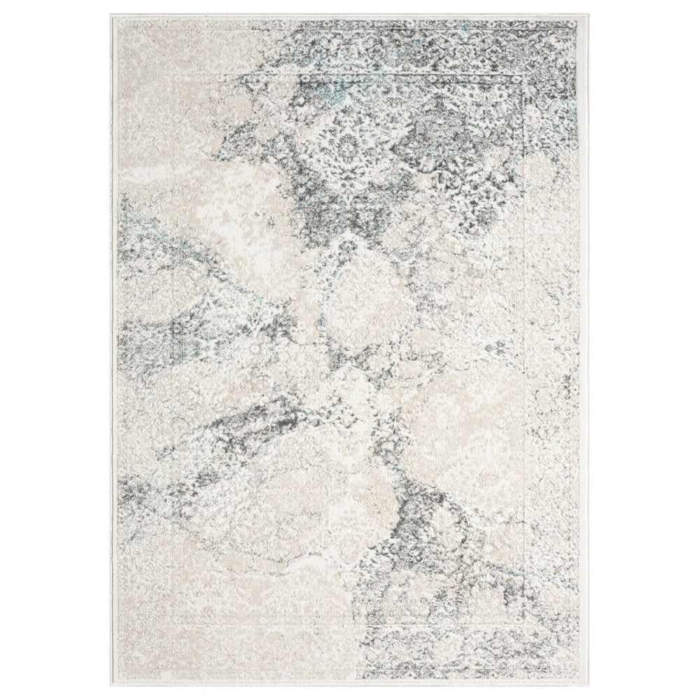 HomeRoots 9' X 12' Elegant Cream and Blue Damask Area Rug – Durable, Stain-Resistant, Perfect for Any Space! 712688
