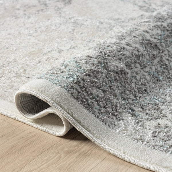 HomeRoots 9' X 12' Elegant Cream and Blue Damask Area Rug – Durable, Stain-Resistant, Perfect for Any Space! 712688